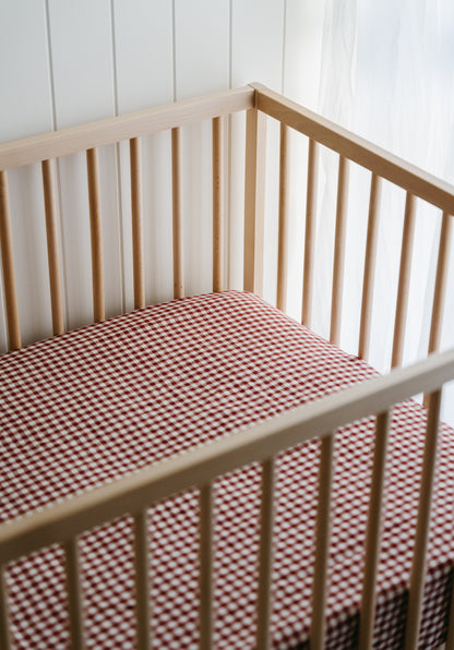 Mulberry Gingham Linen Bassinet Sheet