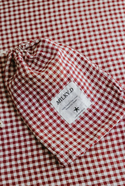 Mulberry Gingham Linen Bassinet Sheet