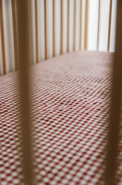 Mulberry Gingham Linen Bassinet Sheet