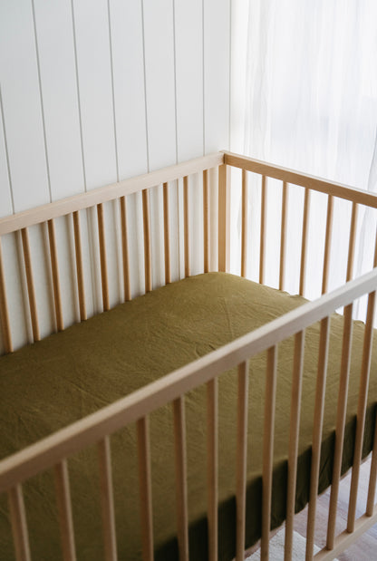 Olive Linen Cot Sheet