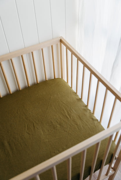 Olive Linen Bassinet Sheet