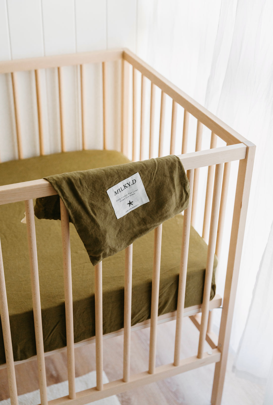 Olive Linen Cot Sheet