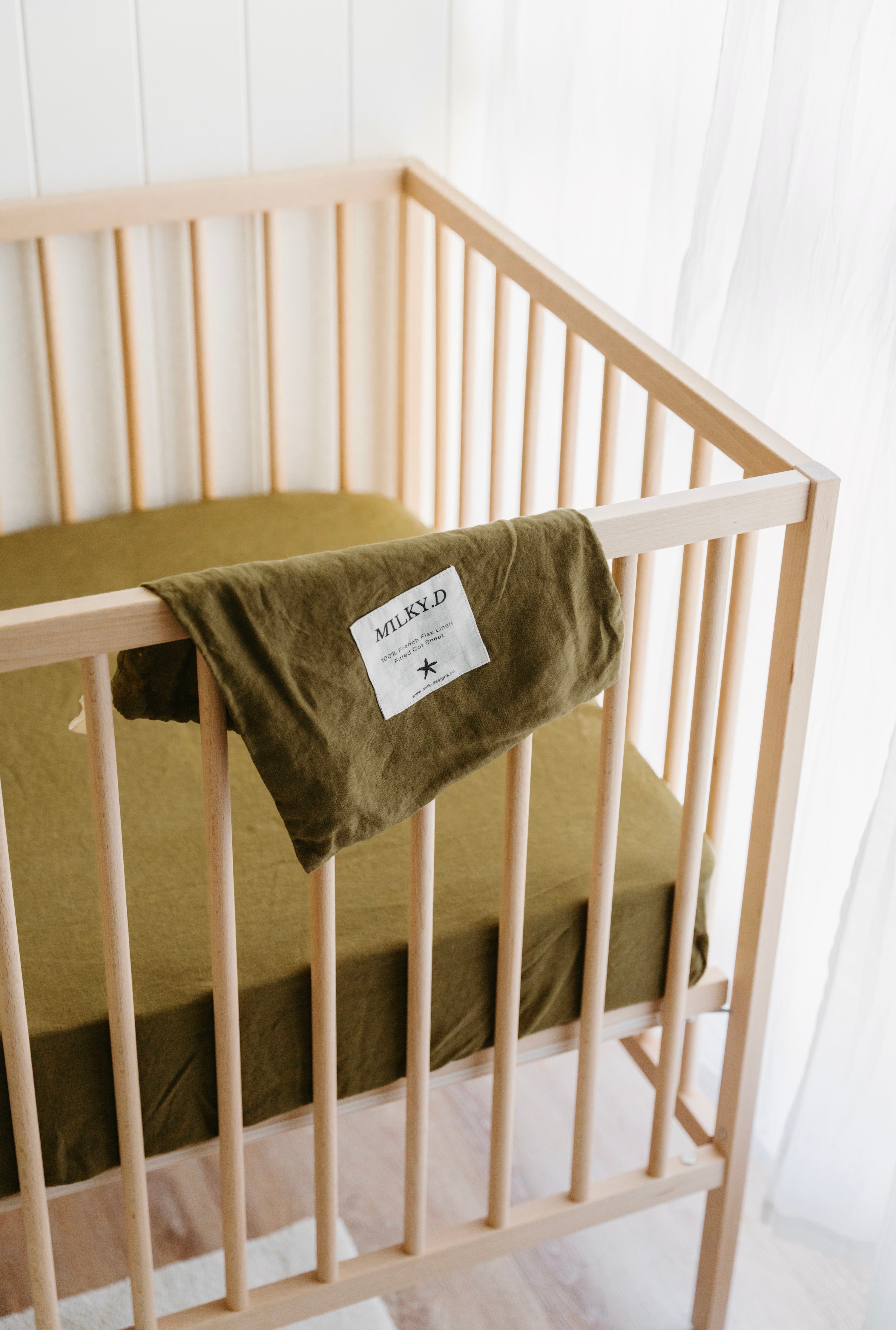 Olive Linen Cot Sheet