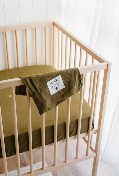 Olive Linen Cot Sheet