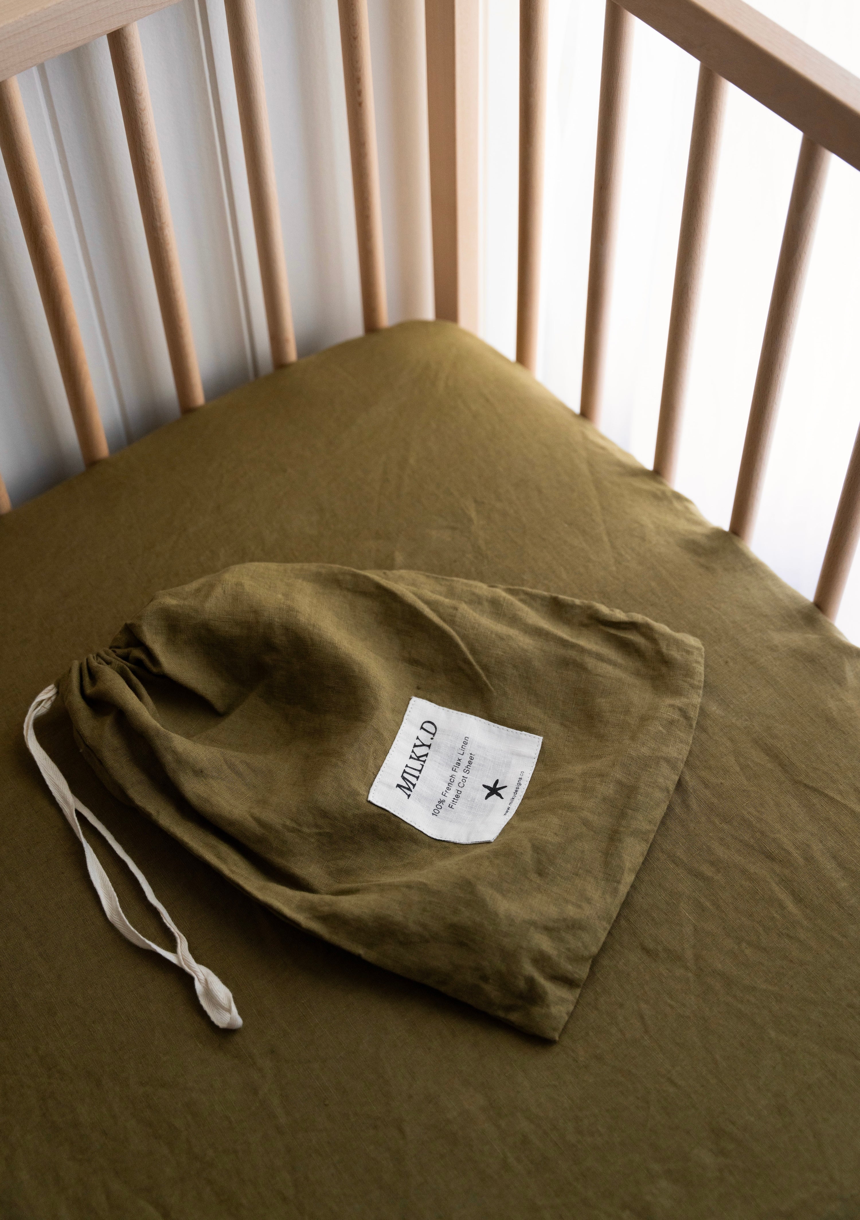 Olive Linen Cot Sheet