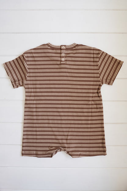 Rib Romper - Choc stripe