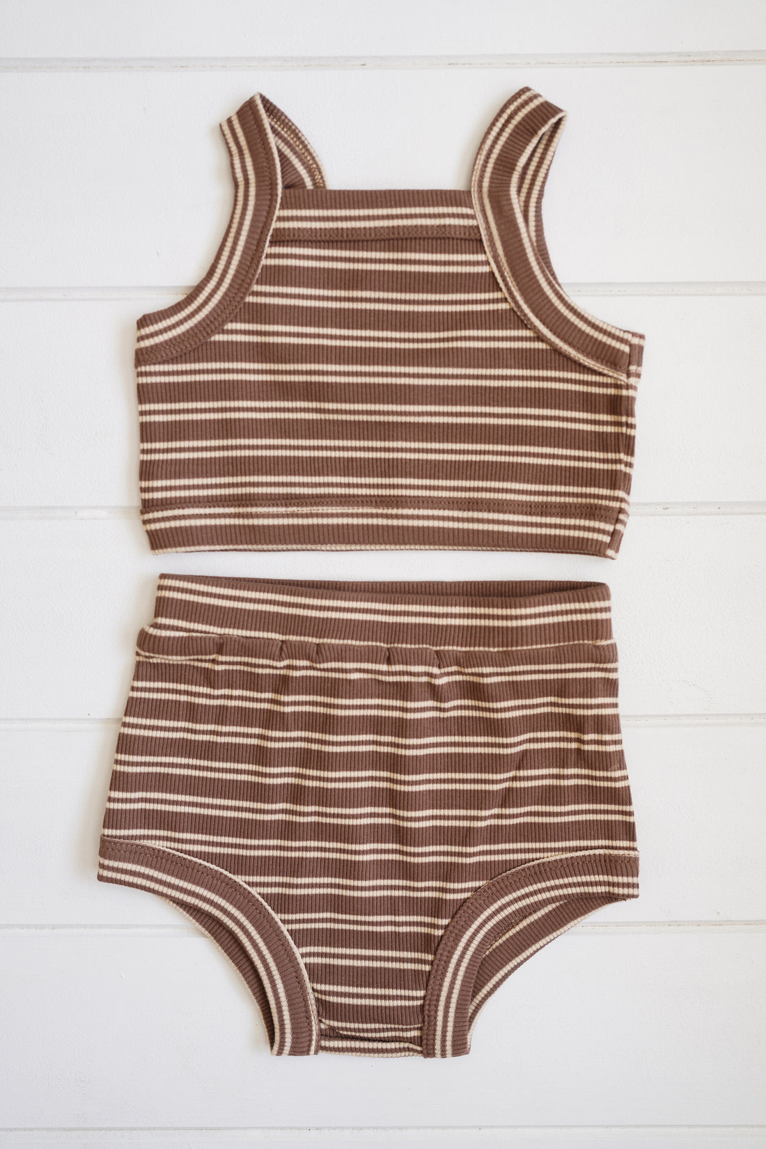 Cleo Rib Set - Choc stripe