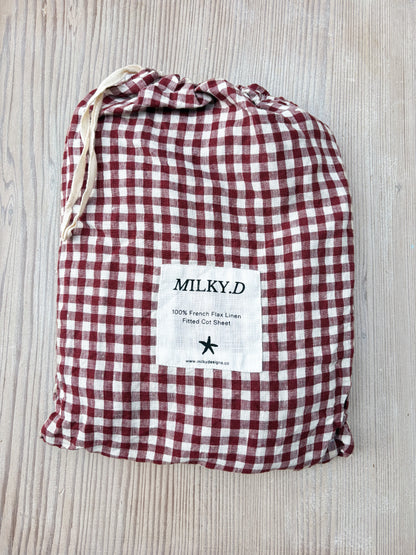 Mulberry Gingham Linen Bassinet Sheet