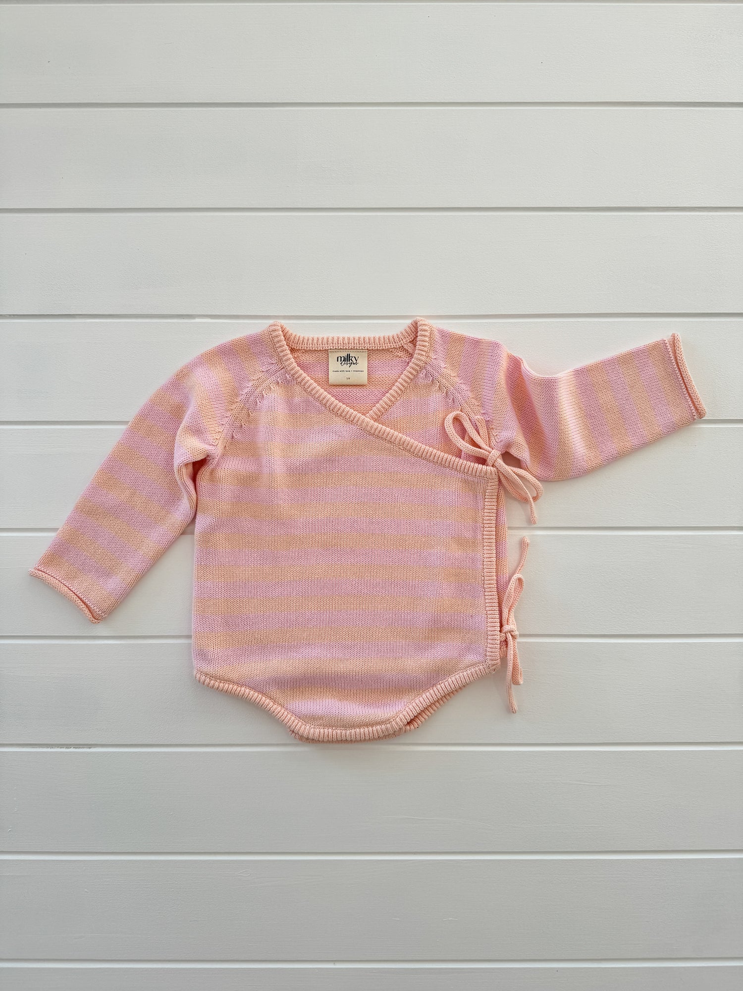 Essential Wrap Romper - pink and peach