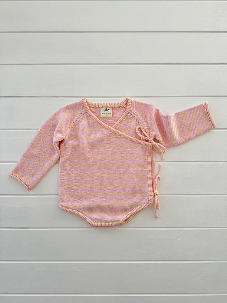 
                  
                    Essential Wrap Romper - pink and peach
                  
                