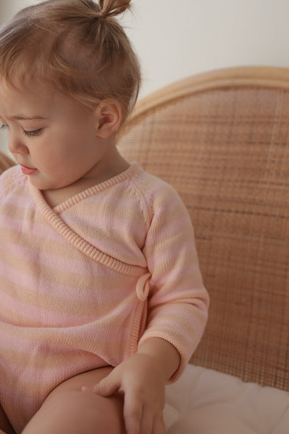 Essential Wrap Romper - pink and peach