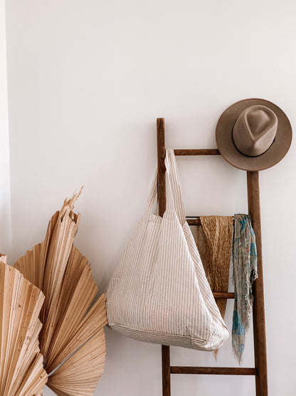 Beige Stripe Tote Bag