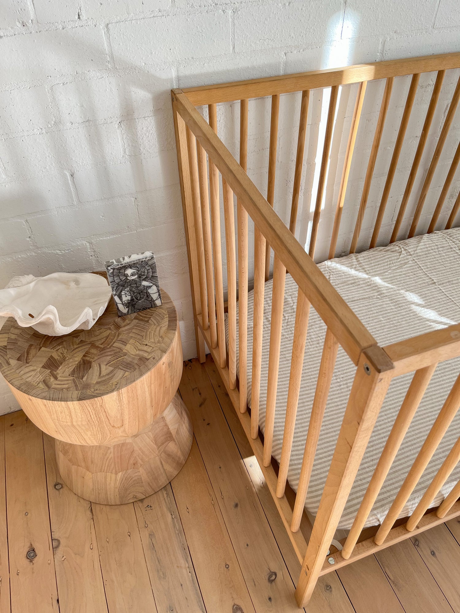 Beige Stripe Linen Cot Sheet