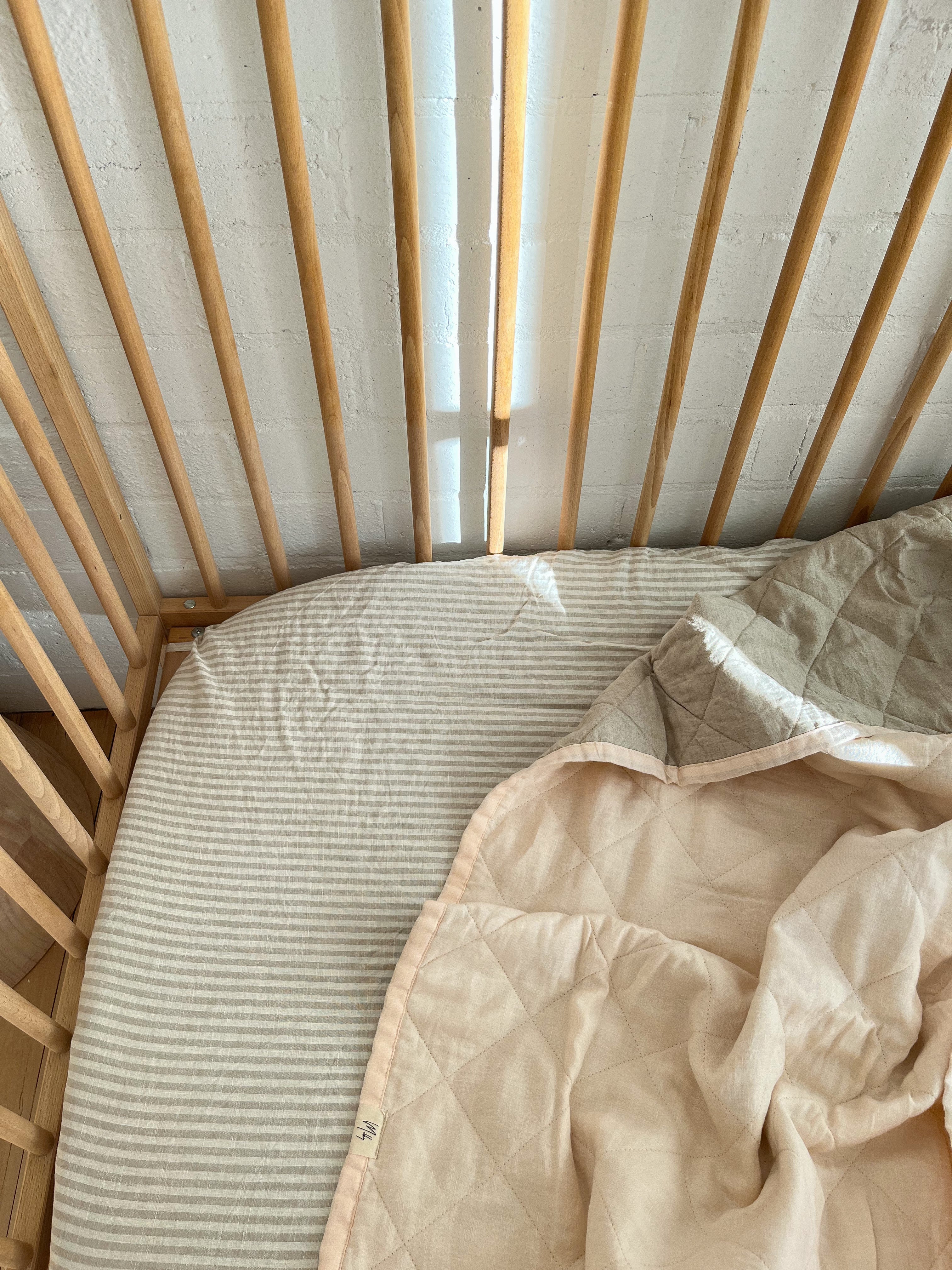 Beige Stripe Linen Cot Sheet