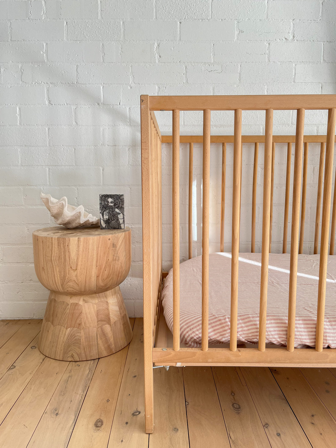 Pink Stripe Linen Cot Sheet