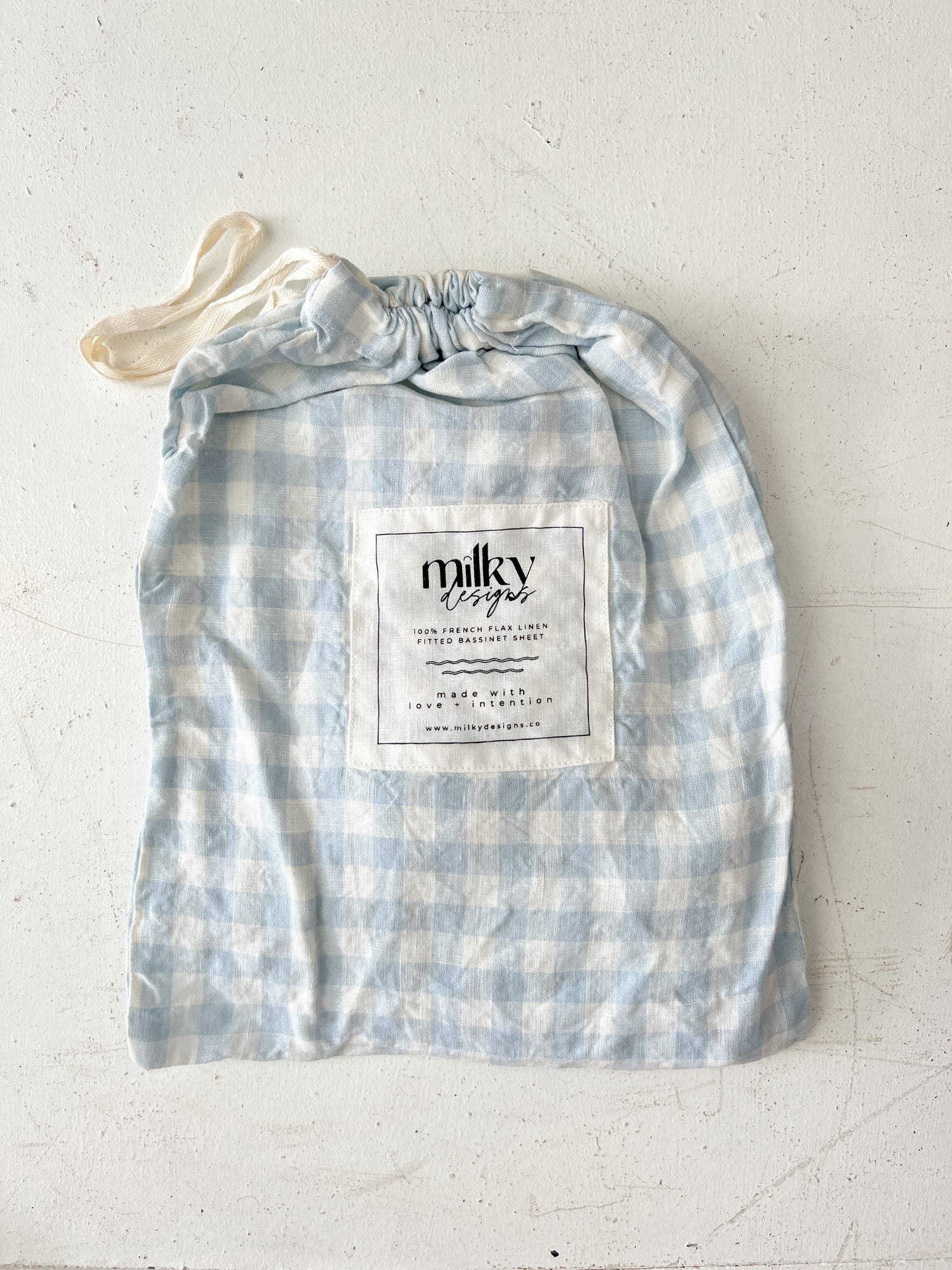 Sky Gingham Linen Bassinet Sheet