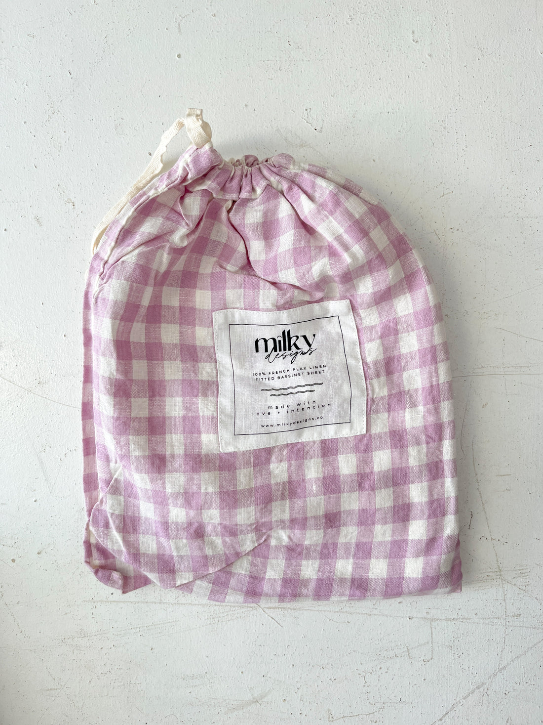 Lilac Gingham Linen Bassinet Sheet