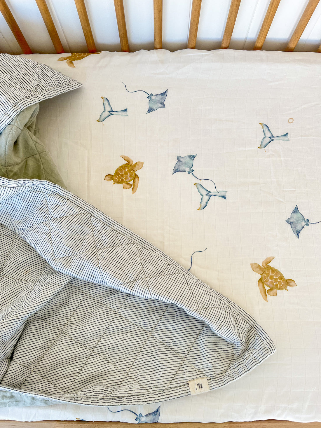 Sea Creatures cot sheet - 100% Organic Muslin Cotton