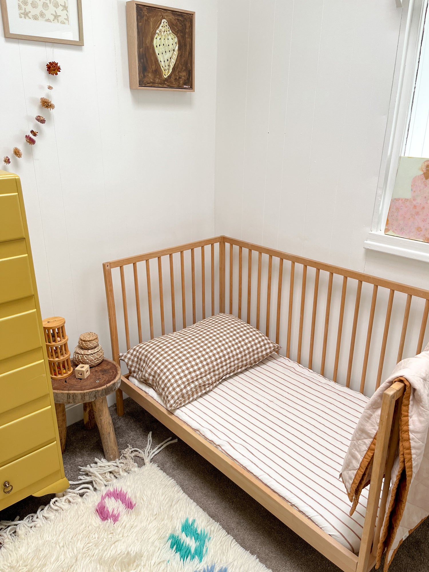 Ginger Stripe Linen Cot Sheet