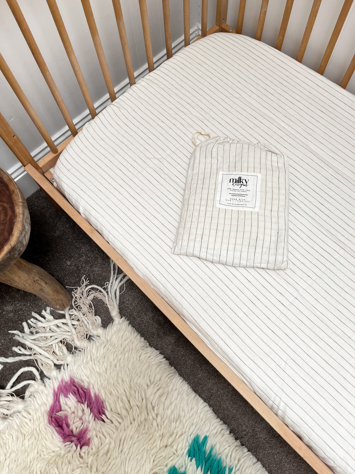 Olive Pinstripe Linen Cot Sheet