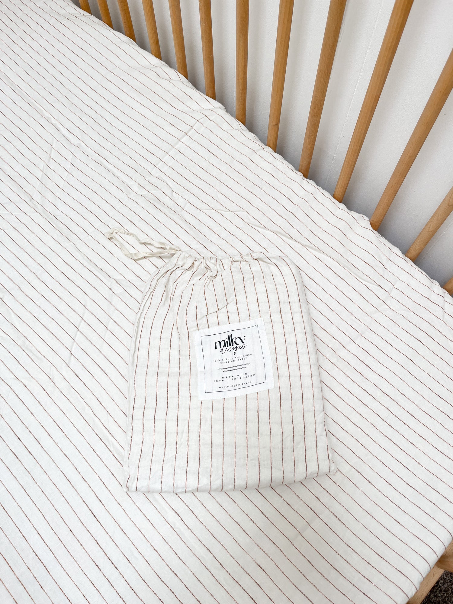 Ginger Pinstripe Linen Cot Sheet