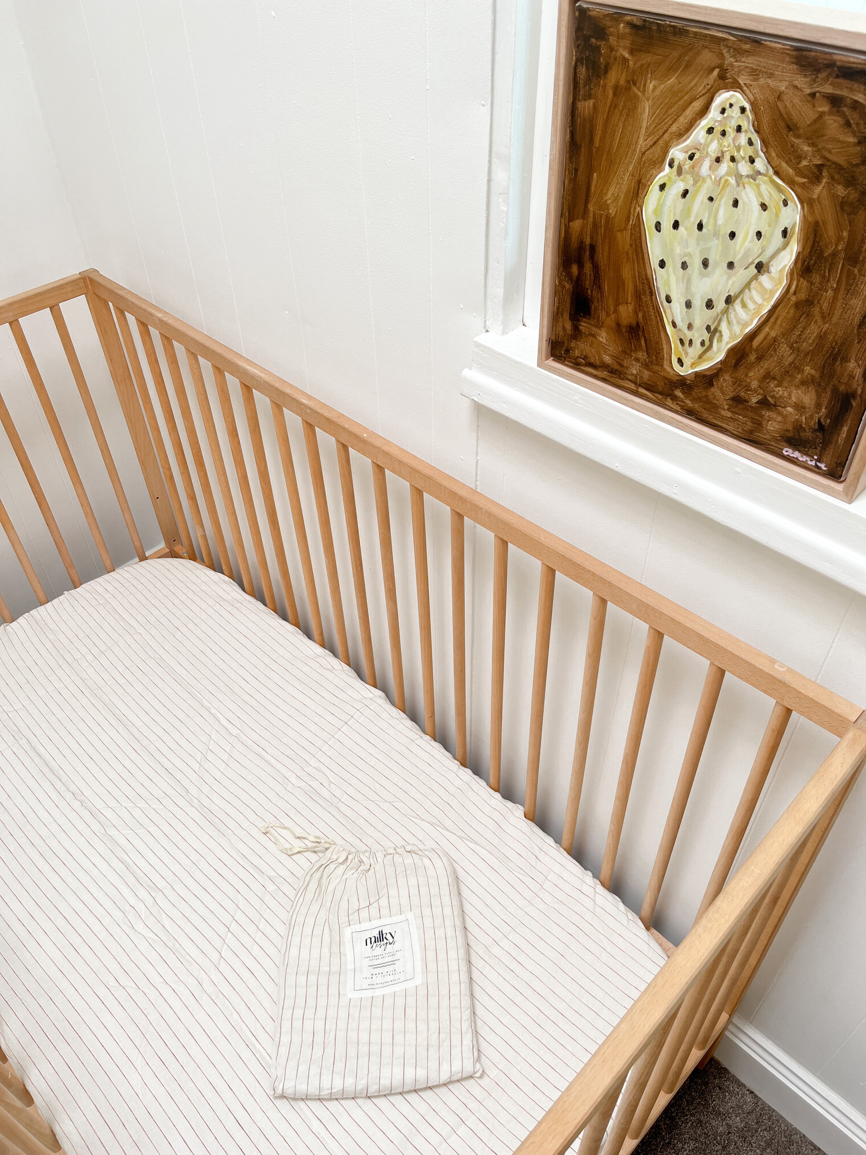 Ginger Pinstripe Linen Cot Sheet