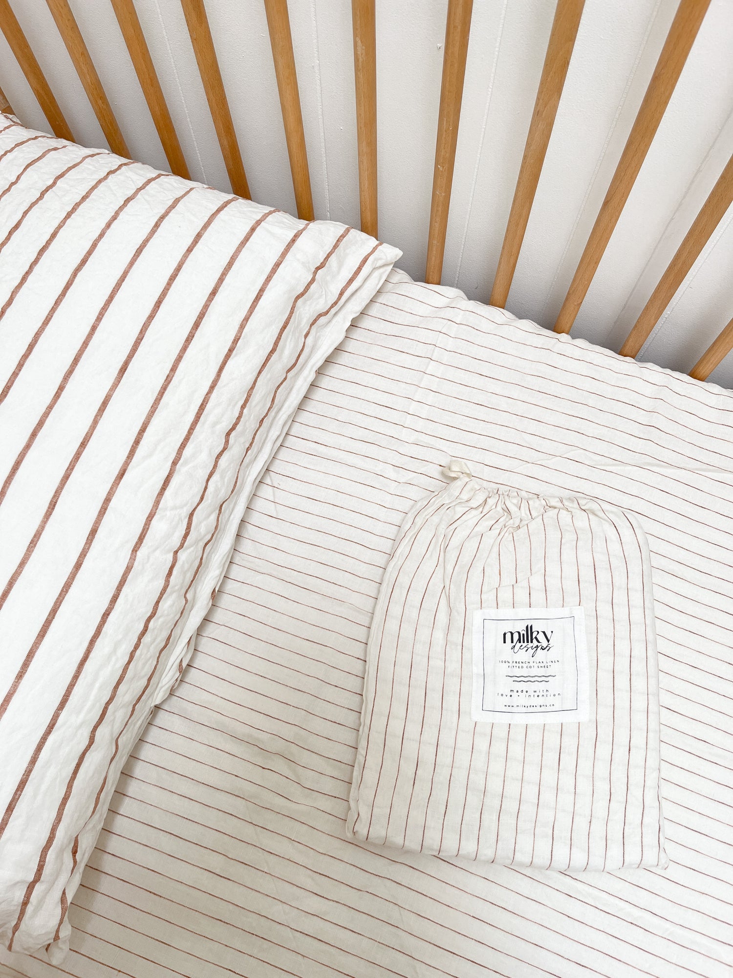 Ginger Pinstripe Linen Cot Sheet