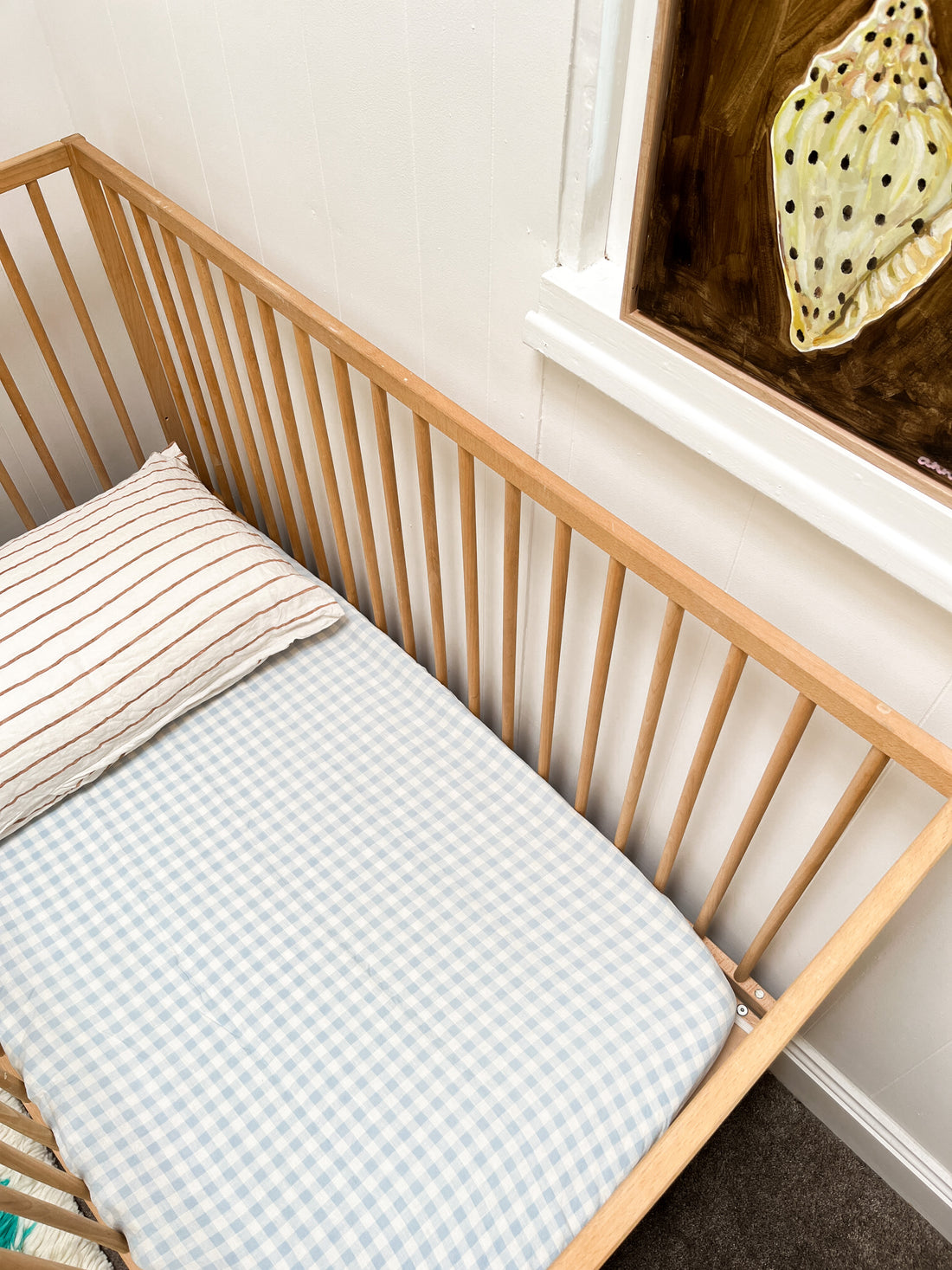 Sky Gingham Linen Cot Sheet