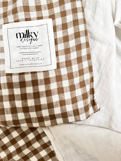 Coco Gingham Linen Cot Sheet