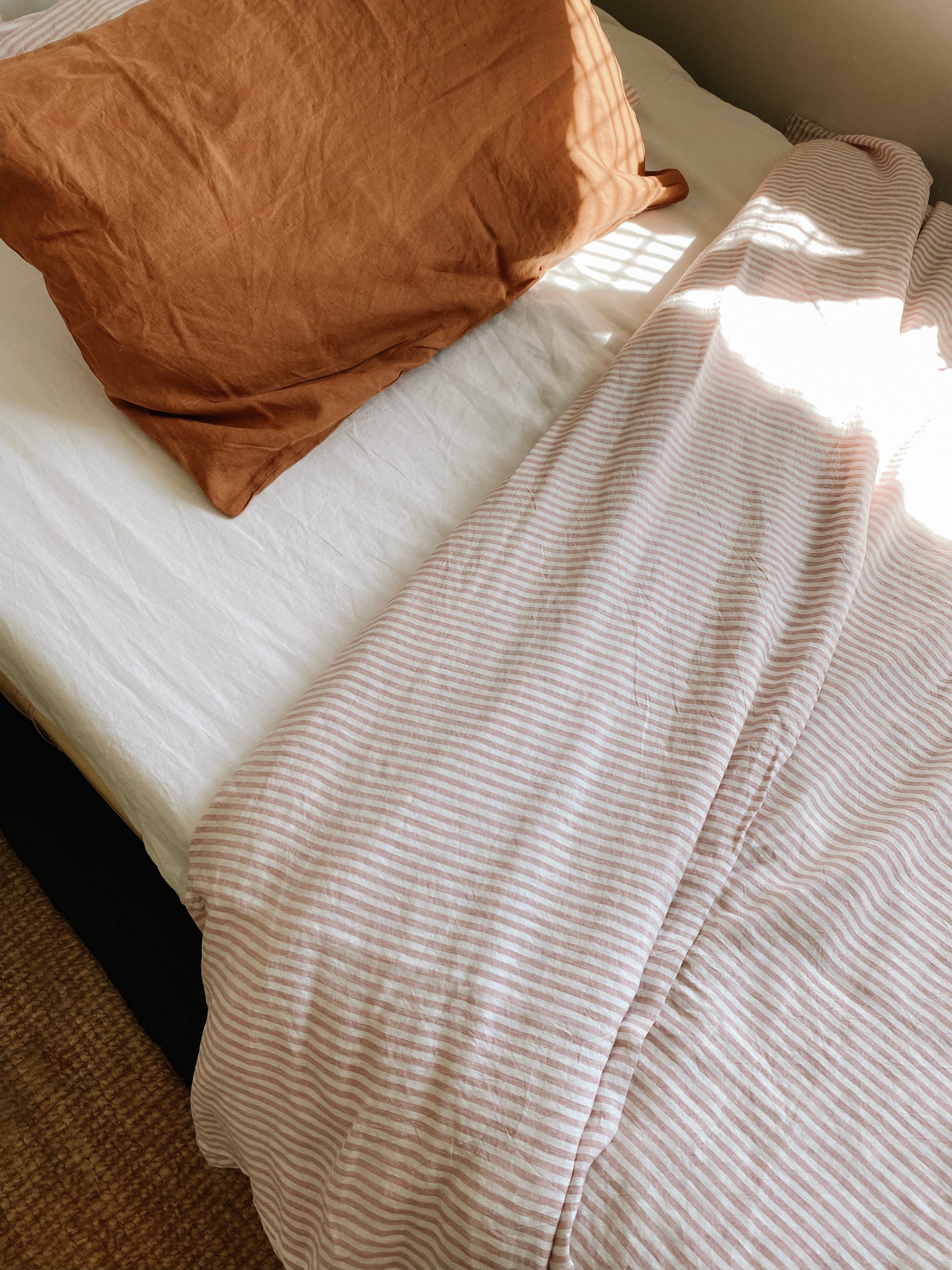 Pure Linen Duvet Cover | PINK STRIPE | S &amp; KS