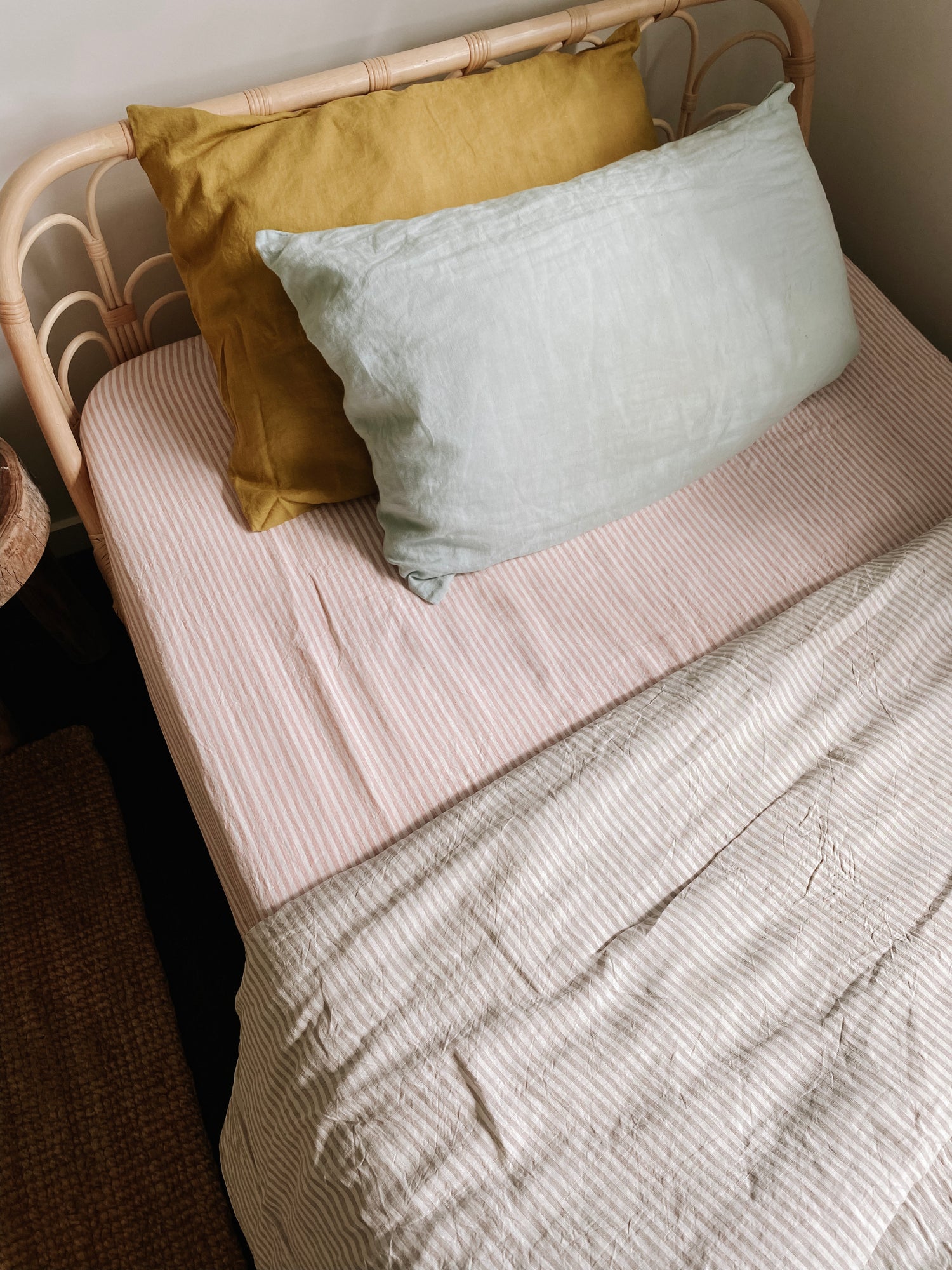 Pure Linen Sheets | PINK STRIPE | S &amp; KS