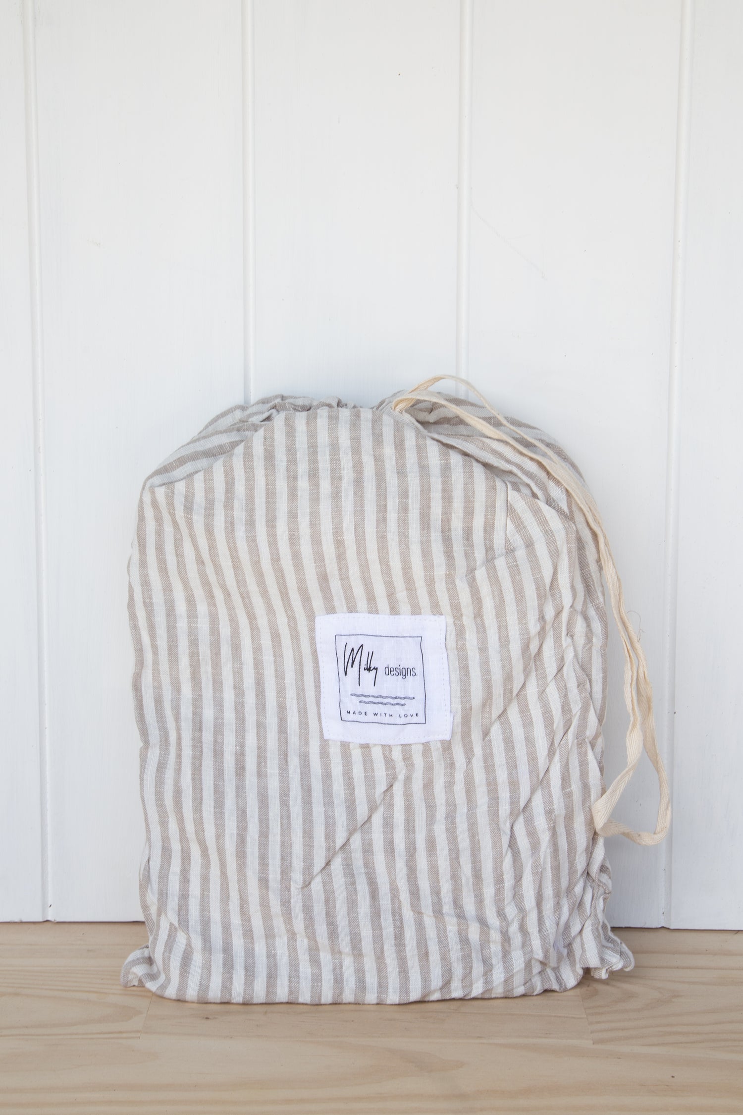 Beige Stripe Linen Cot Sheet