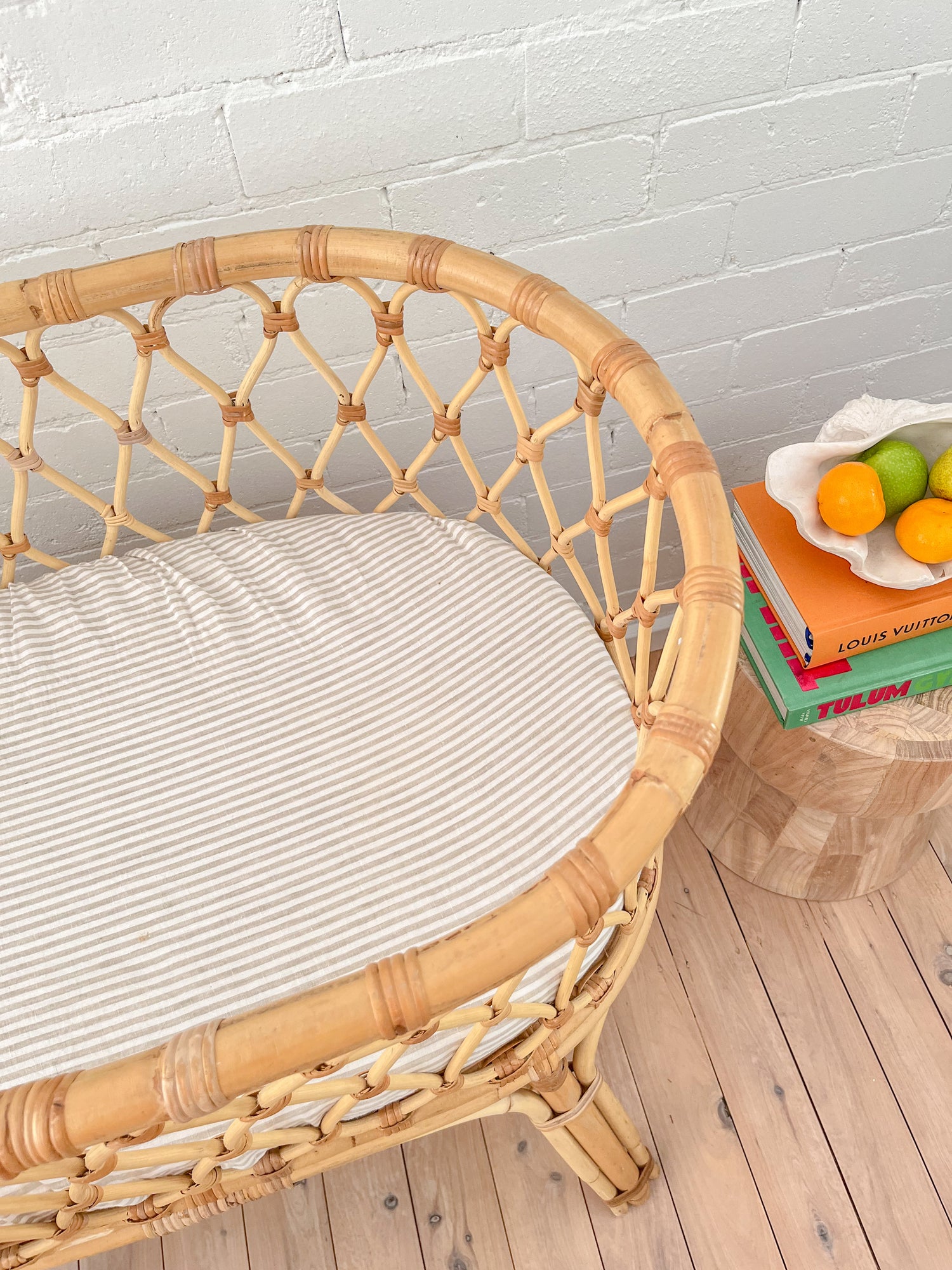 Beige Stripe Linen Bassinet Sheet