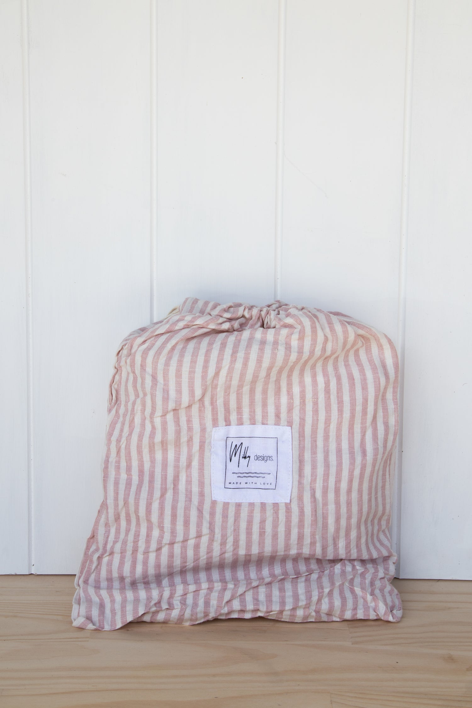 Pink Stripe Linen Cot Sheet